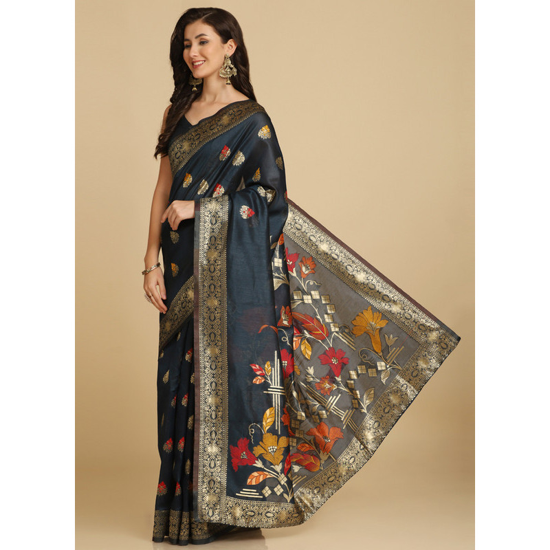 Asisa Kabira Dark Teal Resham Woven Art Silk Sarees (Color Dark Teal)
