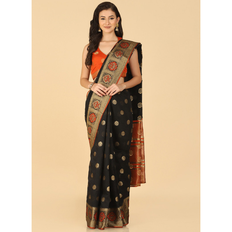 Asisa Kabira Black Resham Woven Art Silk Sarees (Color Black)