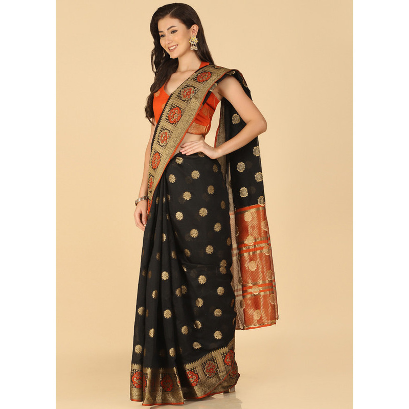 Asisa Kabira Black Resham Woven Art Silk Sarees (Color Black)