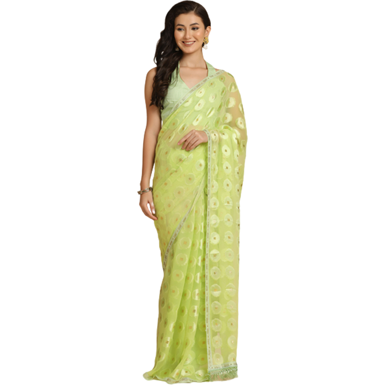 Asisa Kesariya Lime Thread Work Designer Chiffon Sarees (Color Lime)