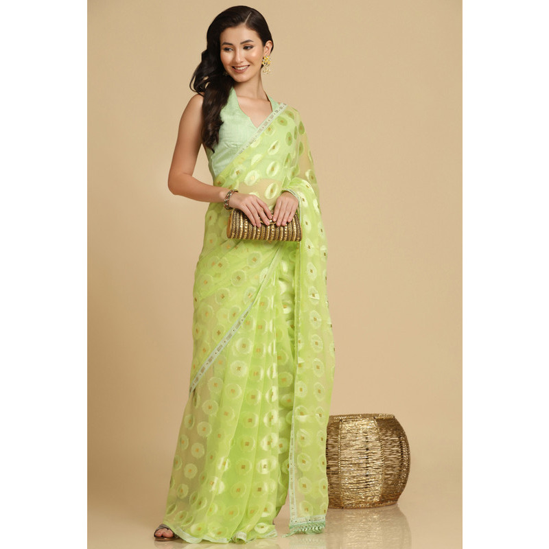 Asisa Kesariya Lime Thread Work Designer Chiffon Sarees (Color Lime)