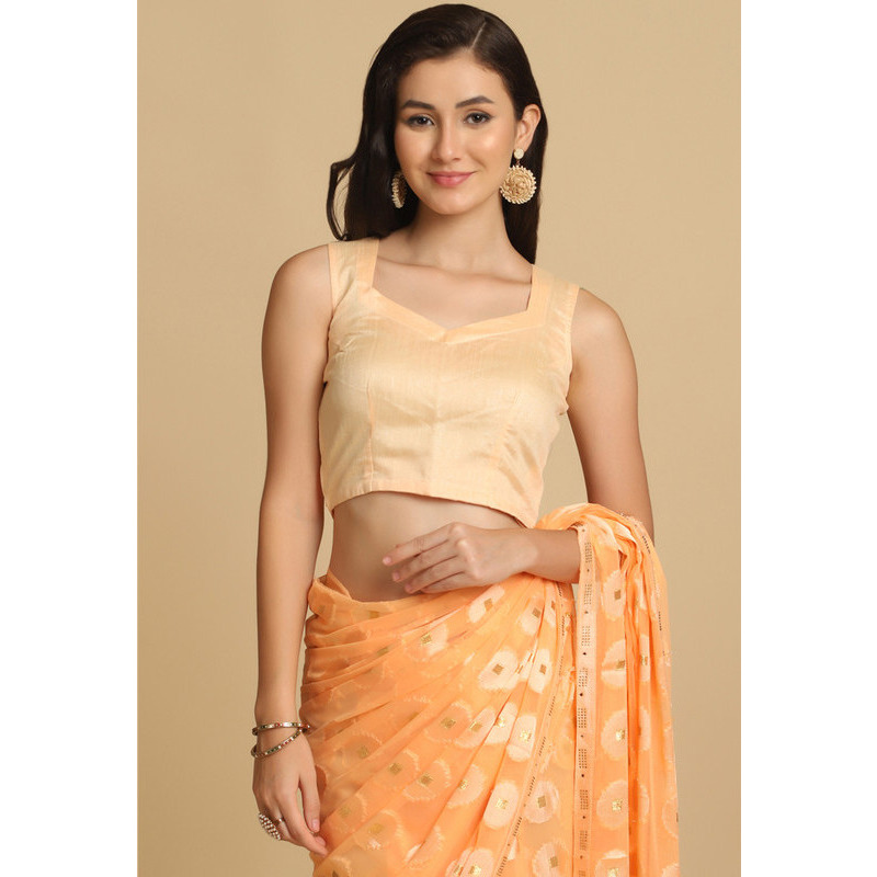 Asisa Kesariya Orange Thread Work Designer Chiffon Sarees (Color Orange)