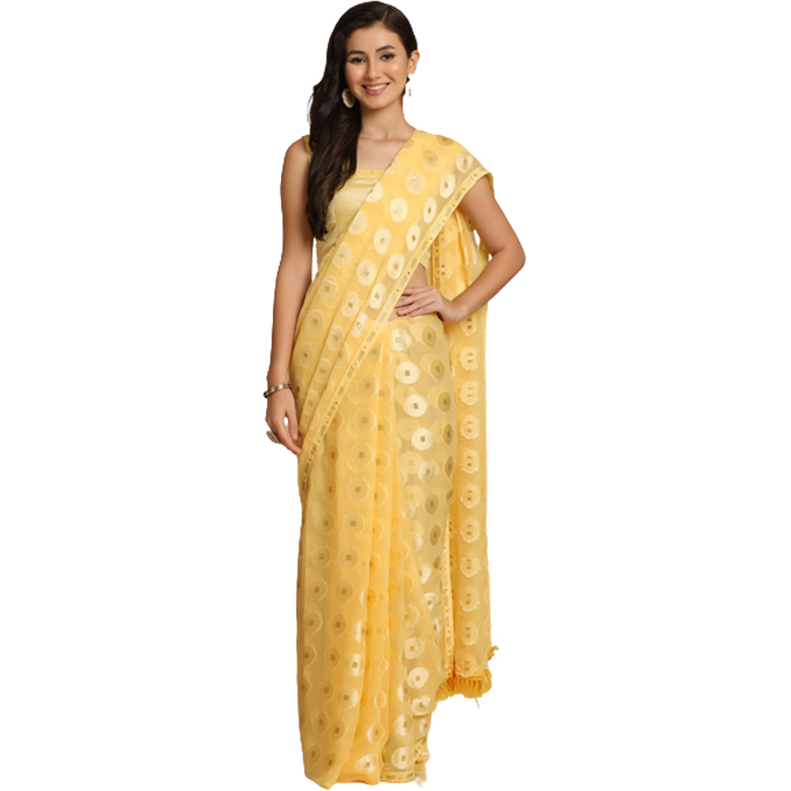 Asisa Kesariya Yellow Thread Work Designer Chiffon Sarees (Color Yellow)