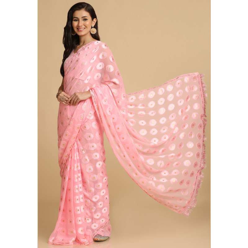 Asisa Kesariya Pink Thread Work Designer Chiffon Sarees (Color Pink)