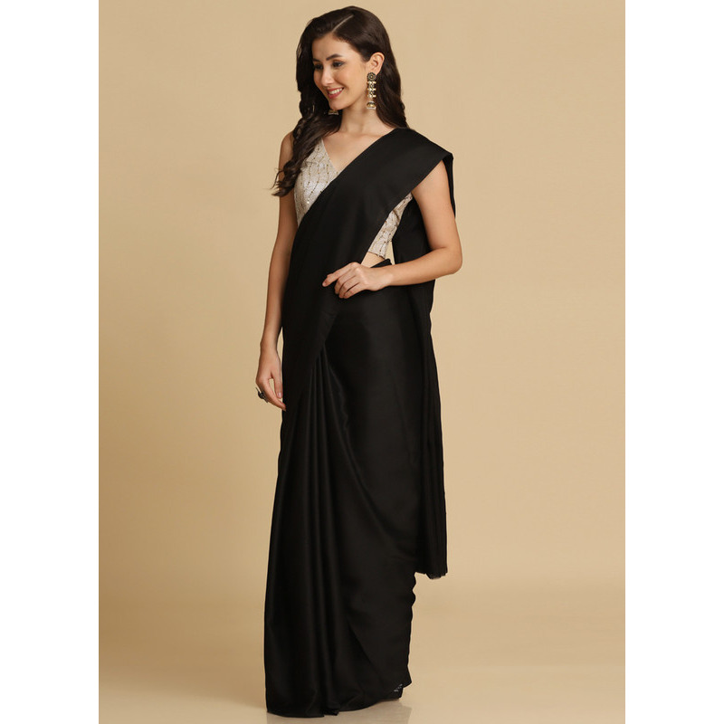 Asisa Melody Black Zari Woven Fancy Satin Sarees (Color: Black)