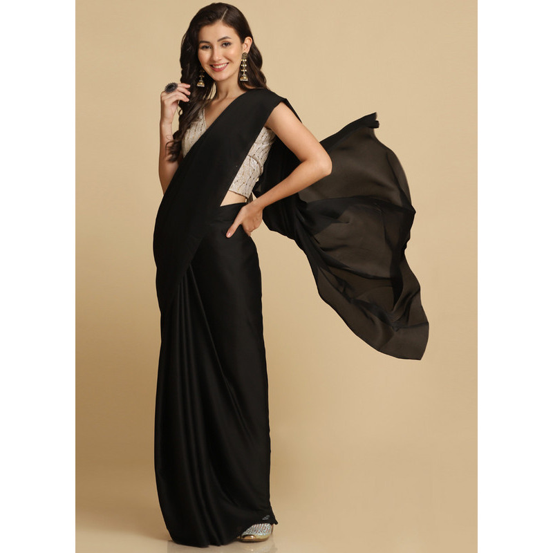 Asisa Melody Black Zari Woven Fancy Satin Sarees (Color: Black)