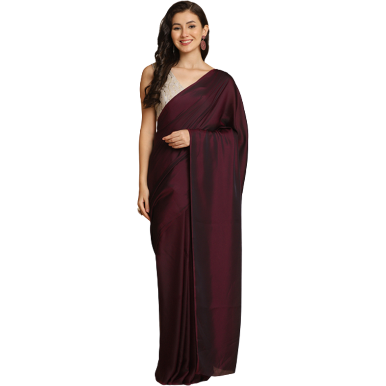 Asisa Melody Dark Wine Zari Woven Fancy Satin Sarees (Color Wine)