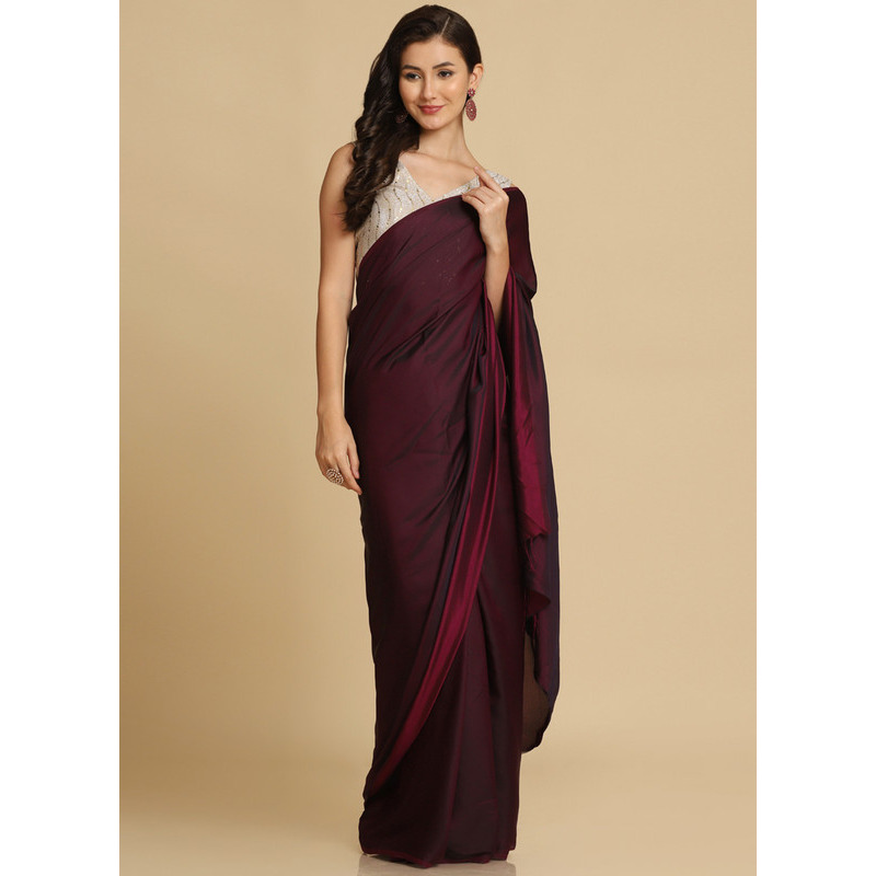 Asisa Melody Dark Wine Zari Woven Fancy Satin Sarees (Color Wine)