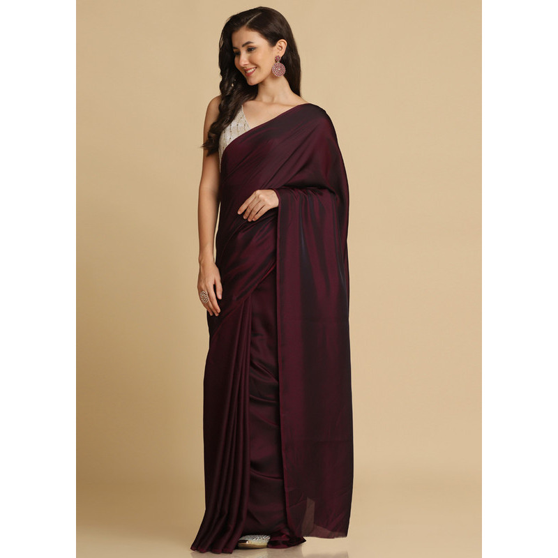 Asisa Melody Dark Wine Zari Woven Fancy Satin Sarees (Color Wine)