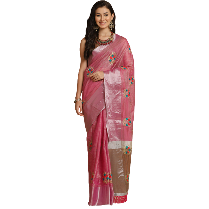 Asisa Nancy Dark Pink Resham Embroidery Party Wear Sarees (Color: Dark Pink)