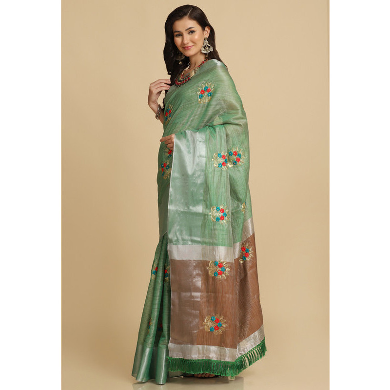 Asisa Nancy Sea Green Resham Embroidery Party Wear Sarees (Color Sea Green)