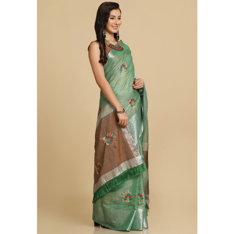 Asisa Nancy Sea Green Resham Embroidery Party Wear Sarees (Color Sea Green)