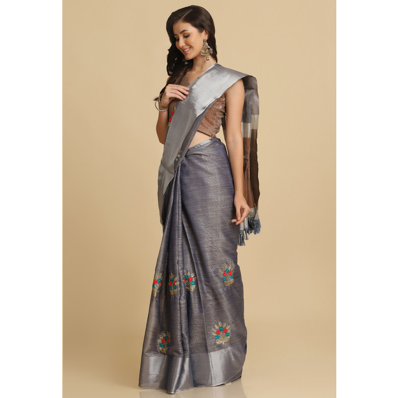 Asisa Nancy Dark Grey Resham Embroidery Party Wear Sarees (Color Dark Grey)