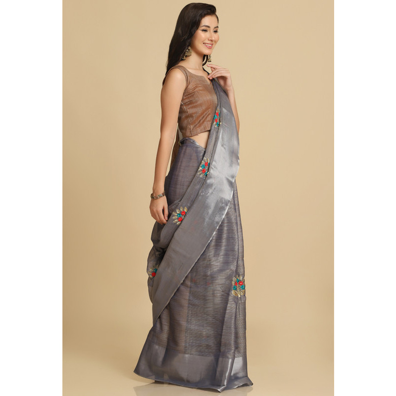 Asisa Nancy Dark Grey Resham Embroidery Party Wear Sarees (Color Dark Grey)