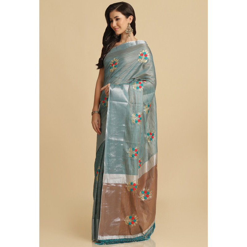 Asisa Nancy Turquoise Resham Embroidery Party Wear Sarees (Color Turquoise)