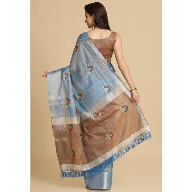 Asisa Nancy Sky Blue Resham Embroidery Party Wear Sarees (Color Sky Blue)