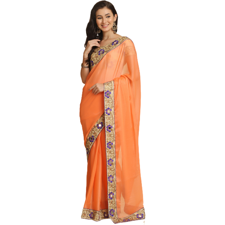 Asisa Rose Light Orange Resham Embroidery Organza Sarees (Color Light Orange)