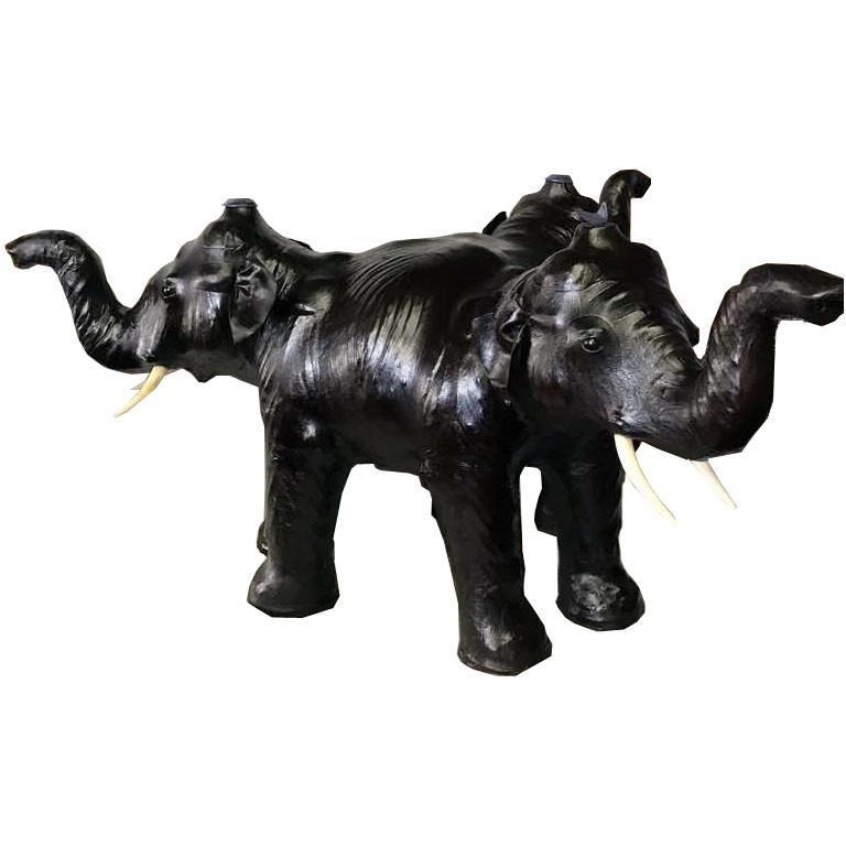 Three Elephants Sculpture Leather Covered Paper Mache Coffee Table