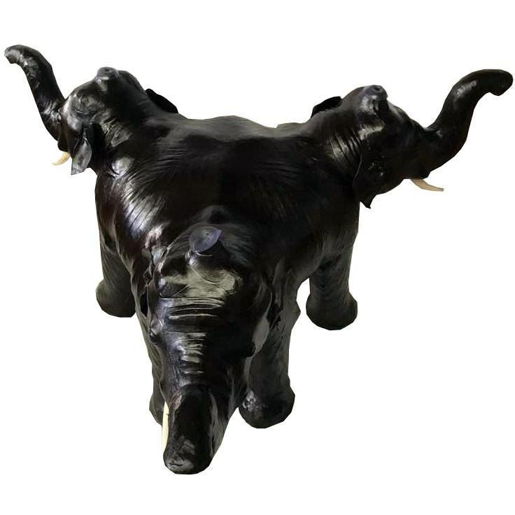 Three Elephants Sculpture Leather Covered Paper Mache Coffee Table