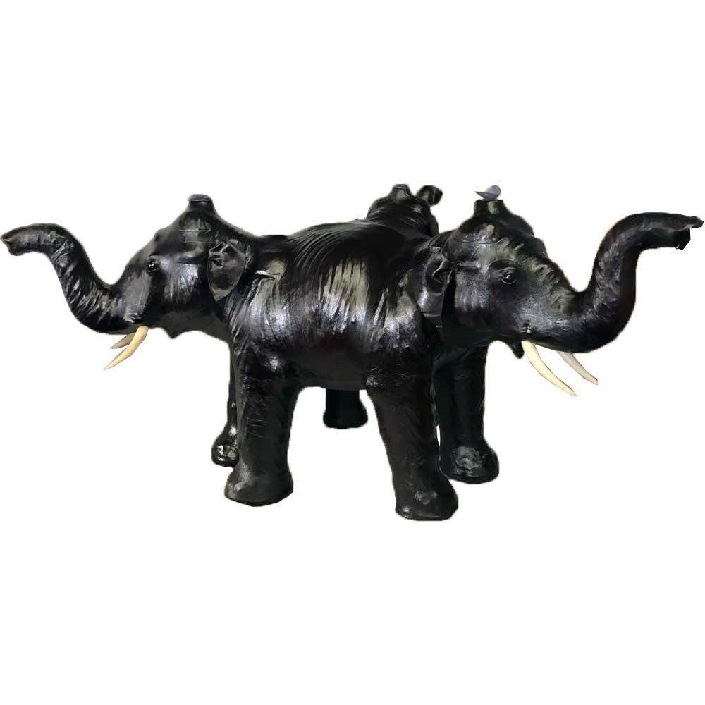 Three Elephants Sculpture Leather Covered Paper Mache Coffee Table