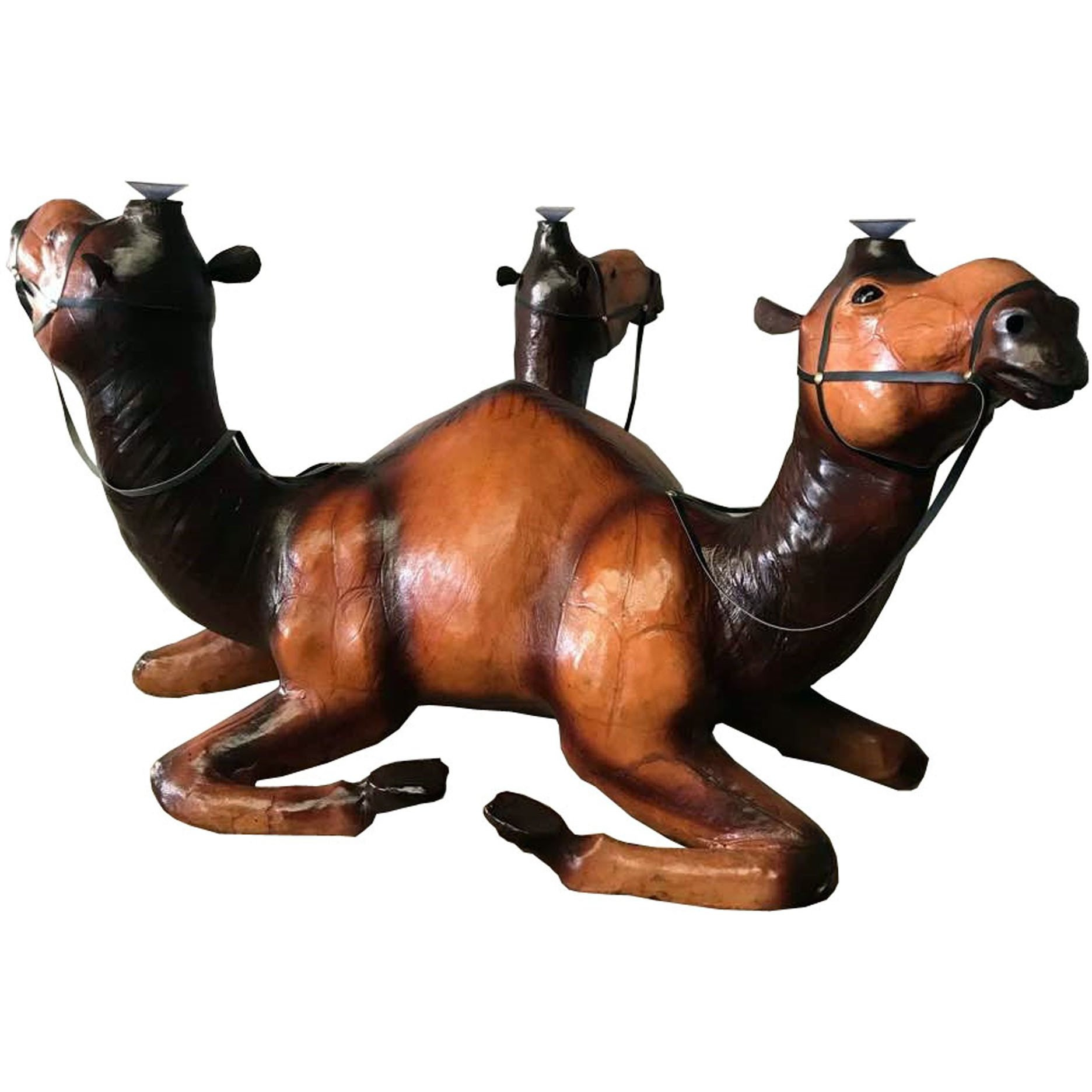 Three Camels  Sculpture Coffee Table  Leather Covered Paper Mache