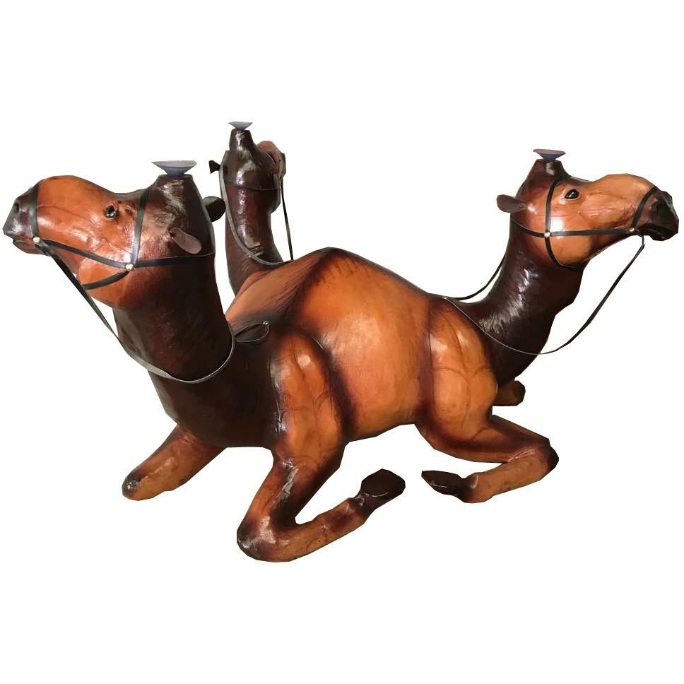 Three Camels  Sculpture Coffee Table  Leather Covered Paper Mache