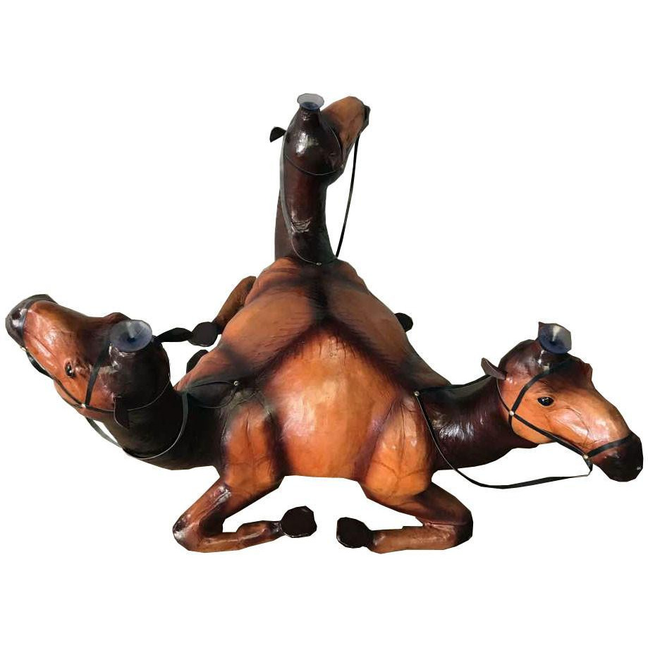 Three Camels  Sculpture Coffee Table  Leather Covered Paper Mache