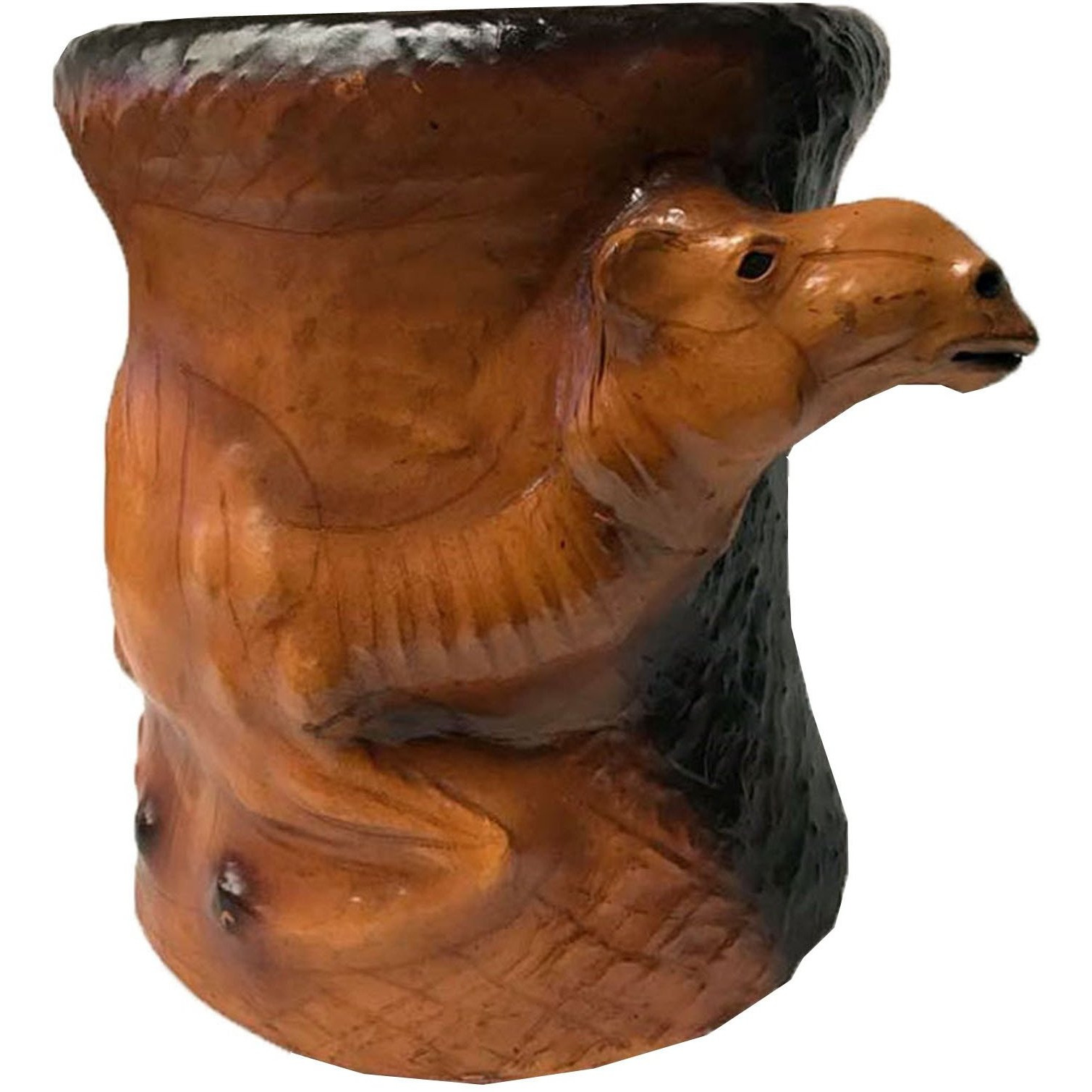 Embossed Camel Leather Covered Paper Mache Accent Table