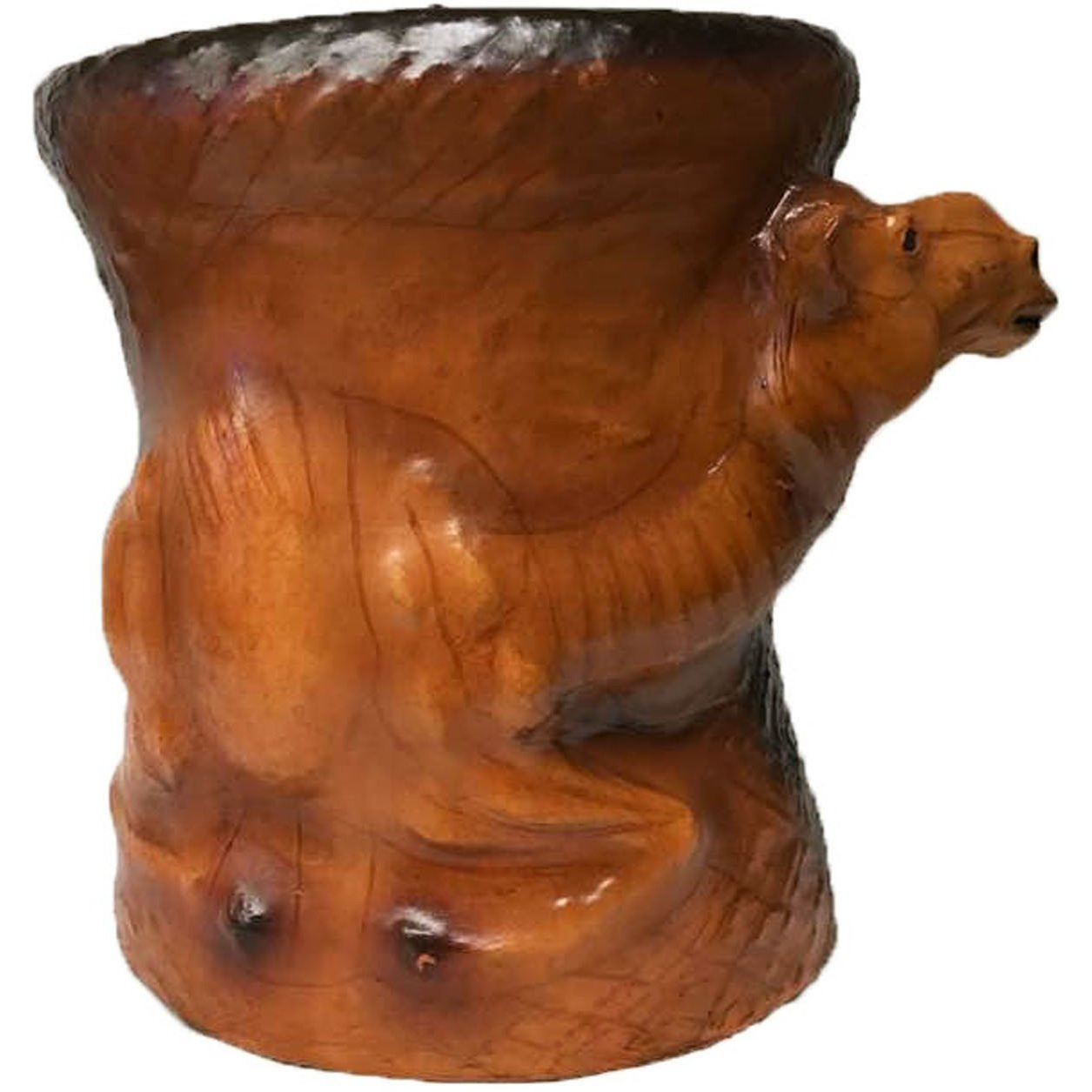 Embossed Camel Leather Covered Paper Mache Accent Table