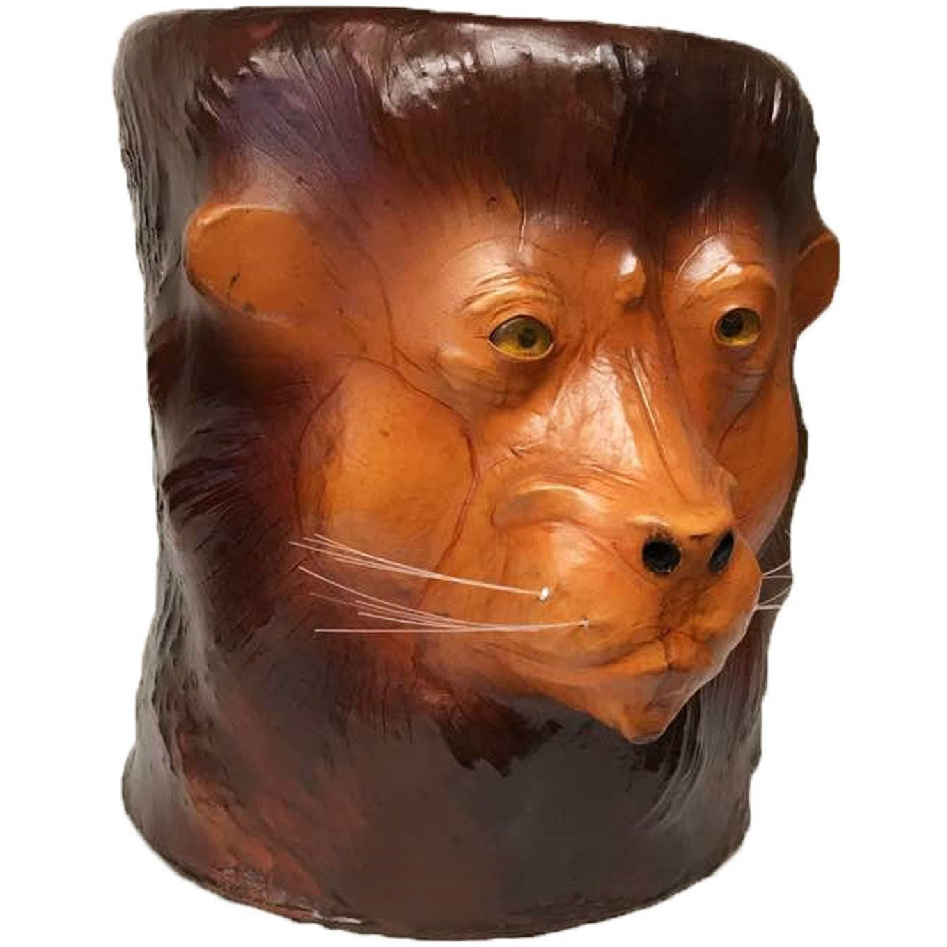 Embossed Lion Leather Covered Paper Mache Accent Table