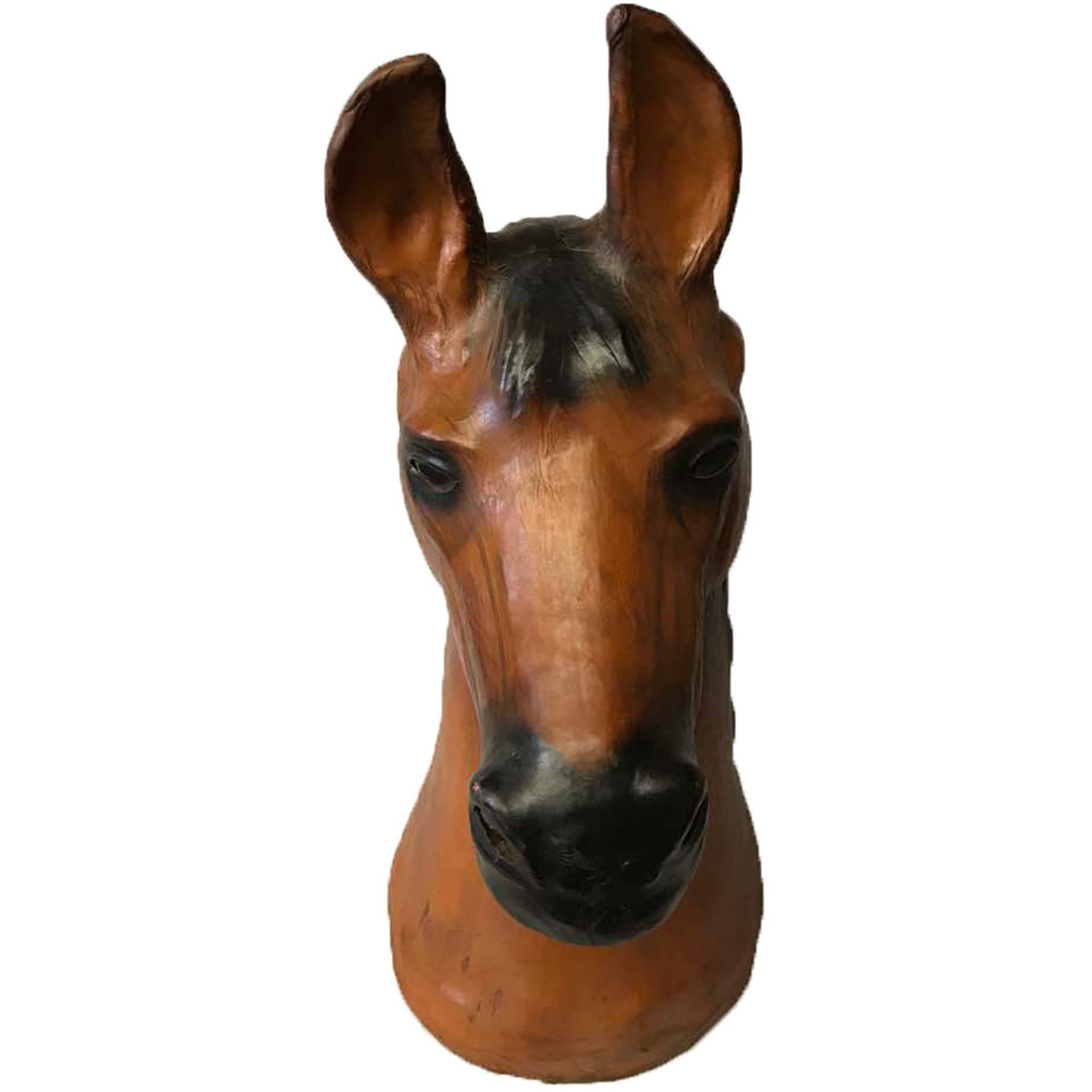 Large Horse Head Leather Covered Paper Mache Statue