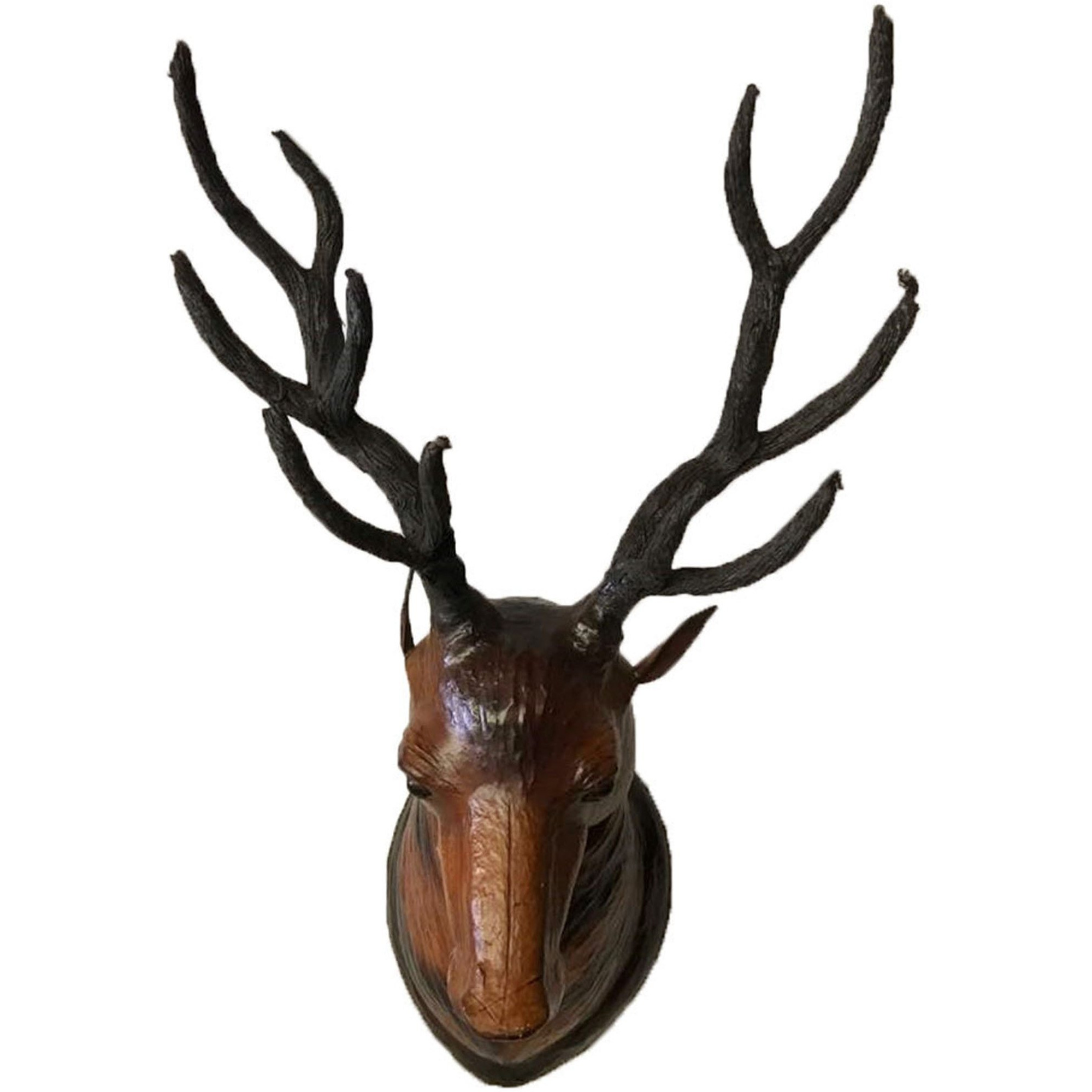 Large Deer Stag Head Leather Covered Paper Mache Wall Mount