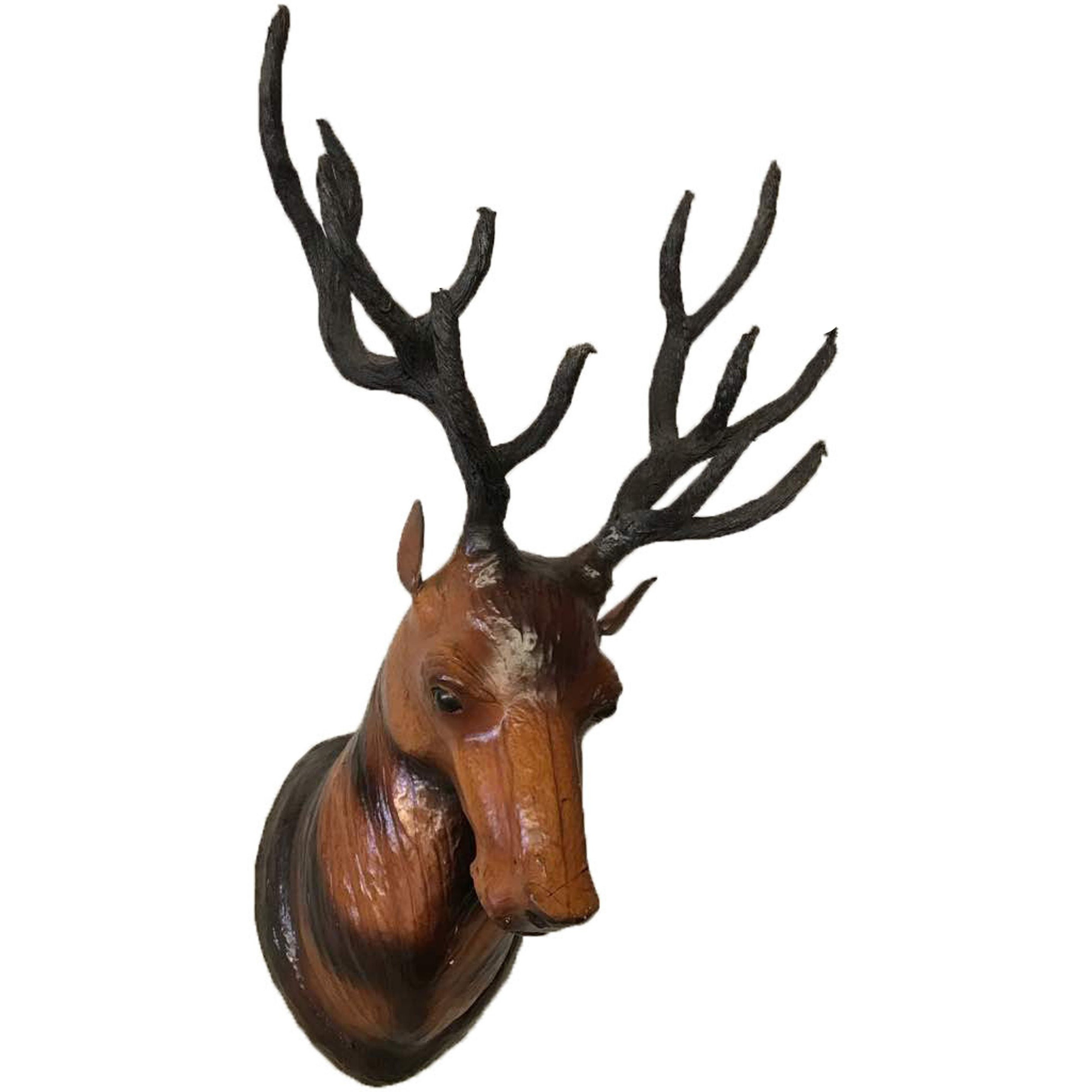 Large Deer Stag Head Leather Covered Paper Mache Wall Mount