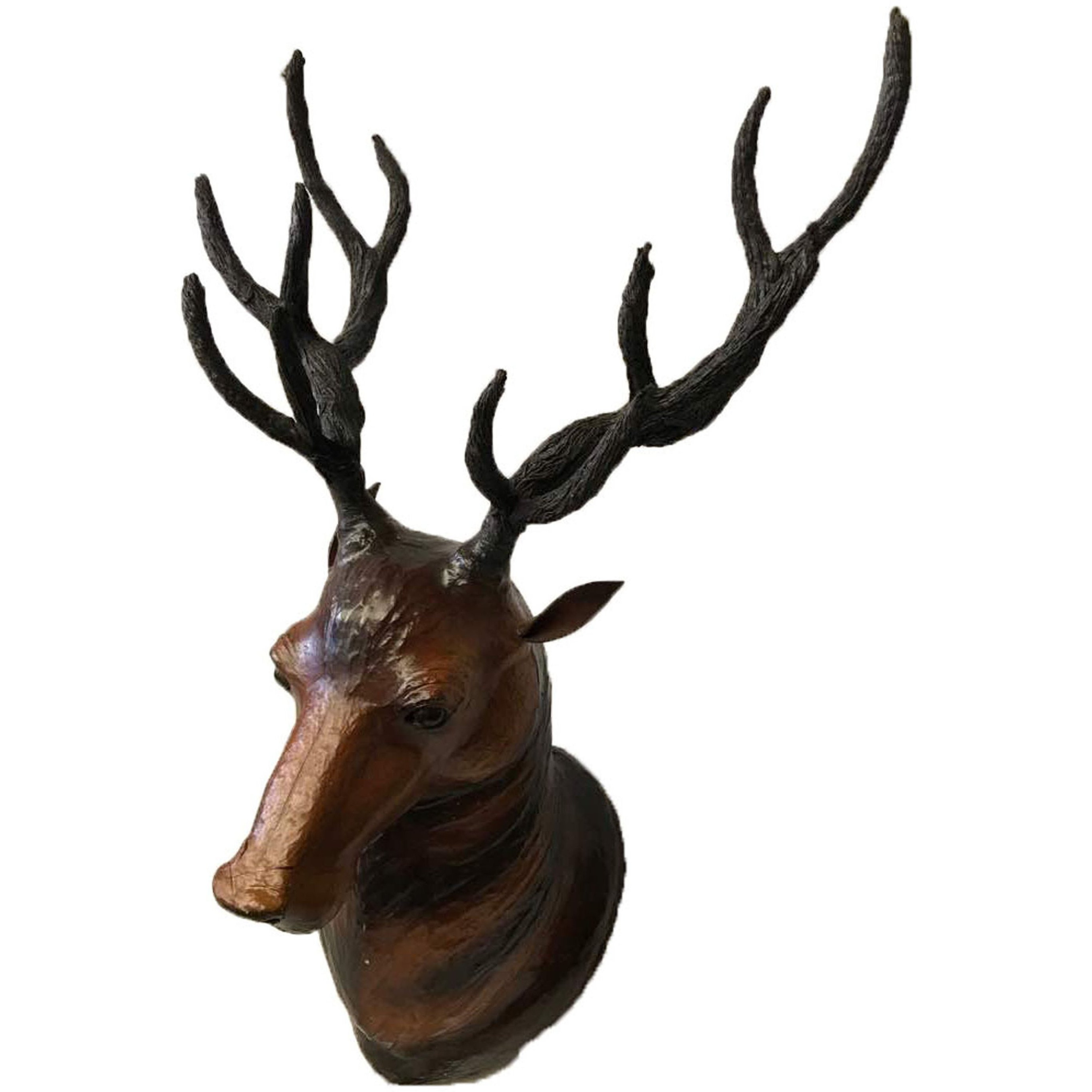 Large Deer Stag Head Leather Covered Paper Mache Wall Mount