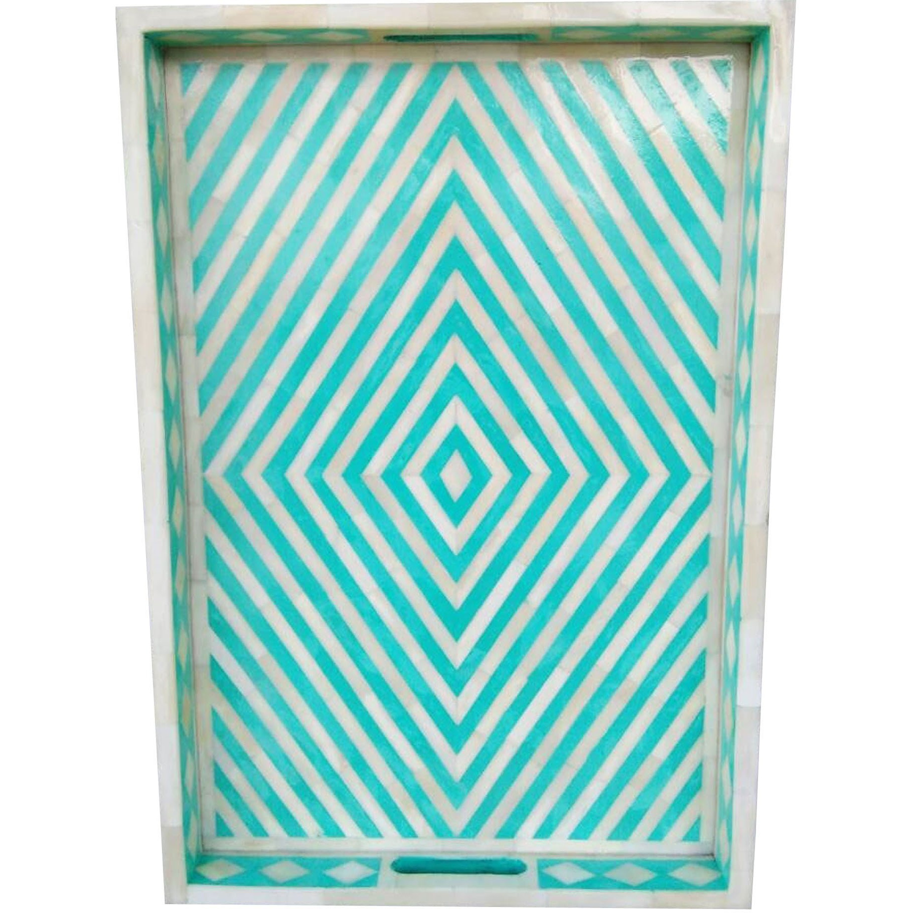 Green Geometric Bone Inlay Serving Tray