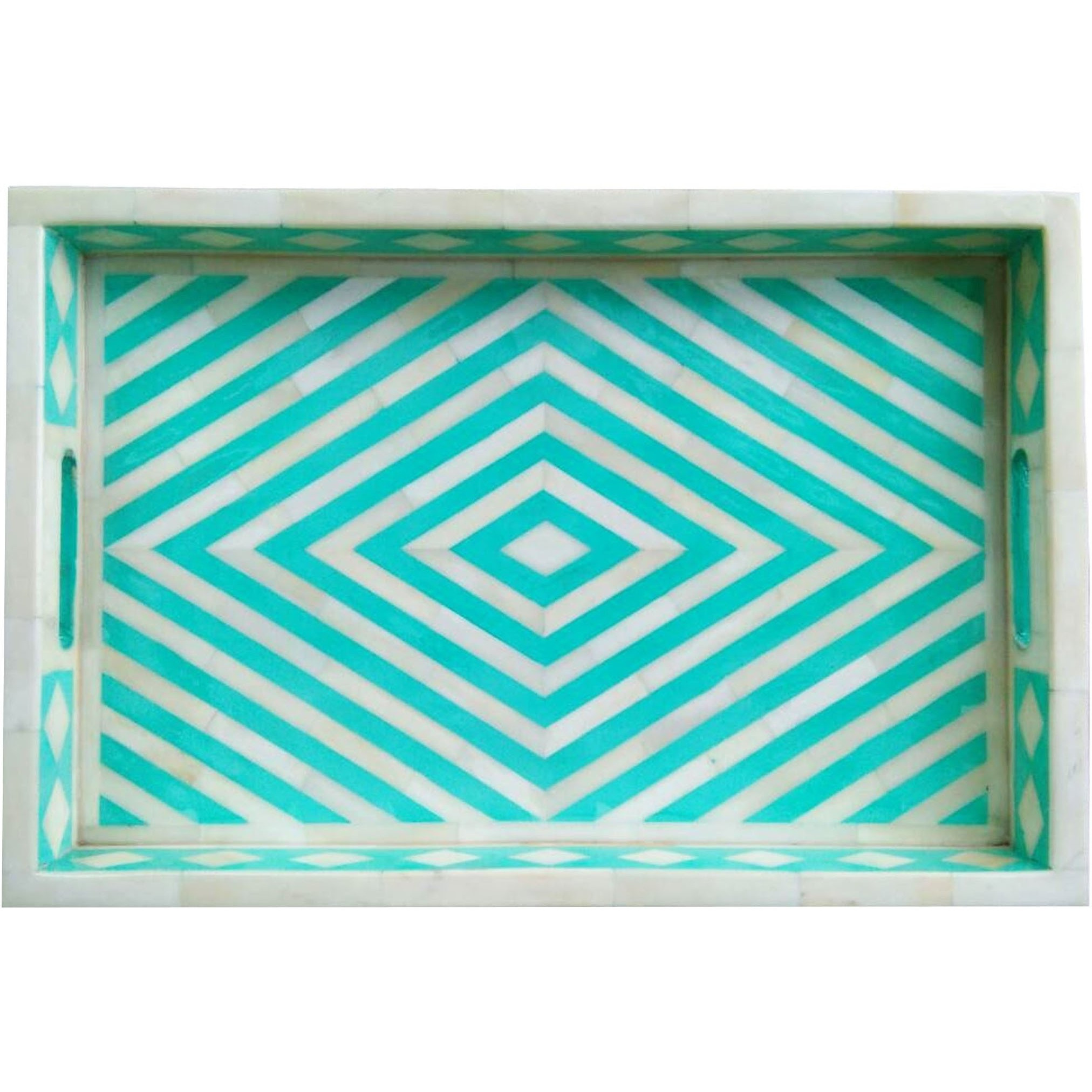 Geometric Bone Inlay Serving Tray in Green