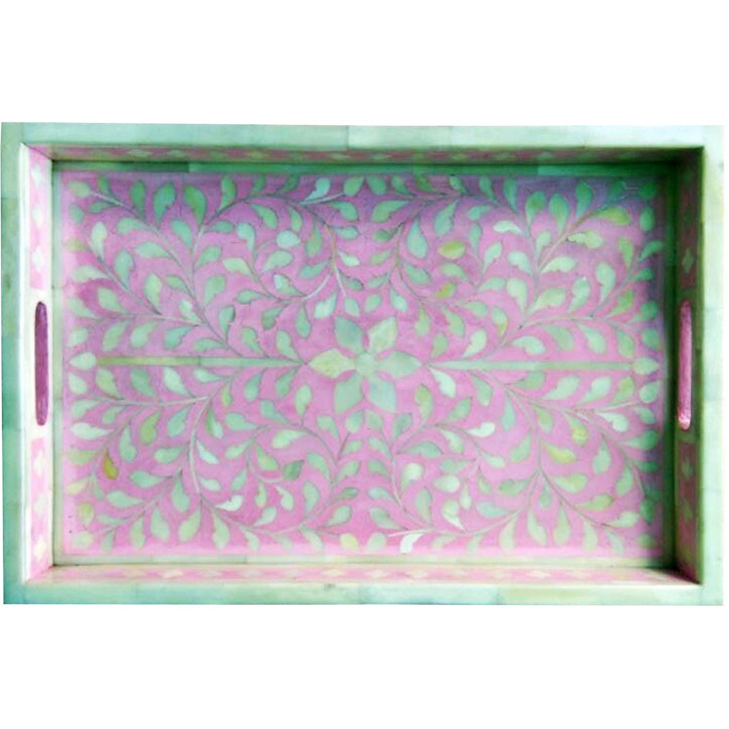 Floral  Bone Inlay Serving Tray in Pink