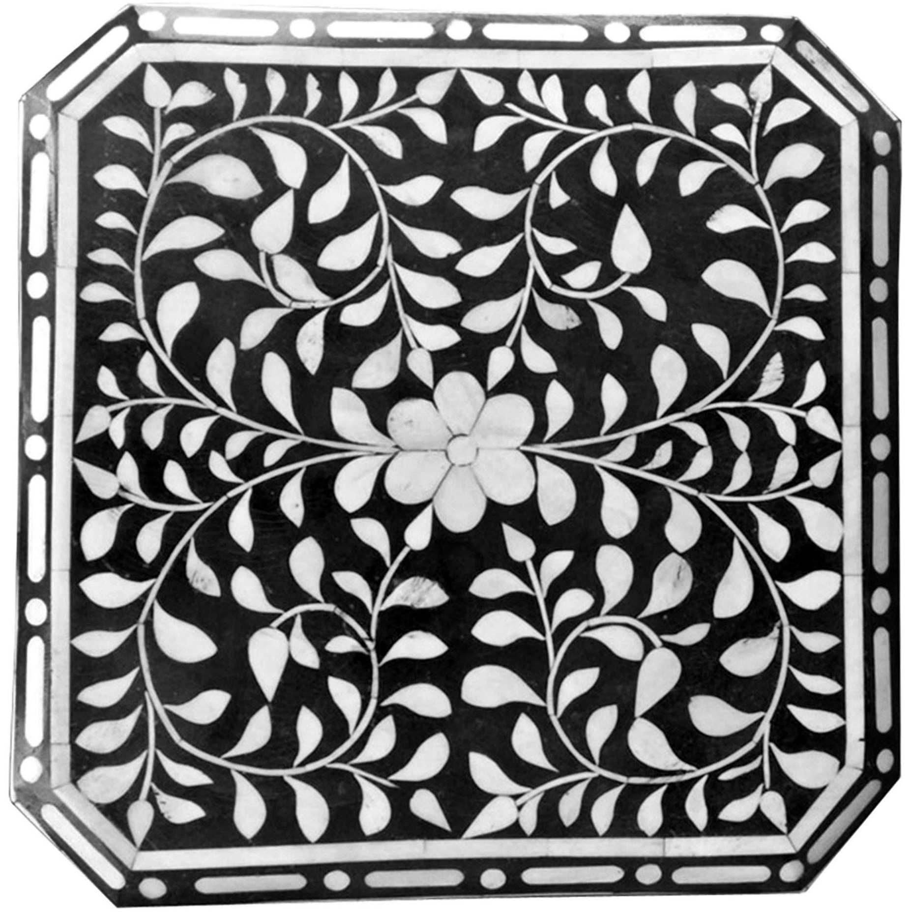 Floral Pattern Bone Inlay Accent Table