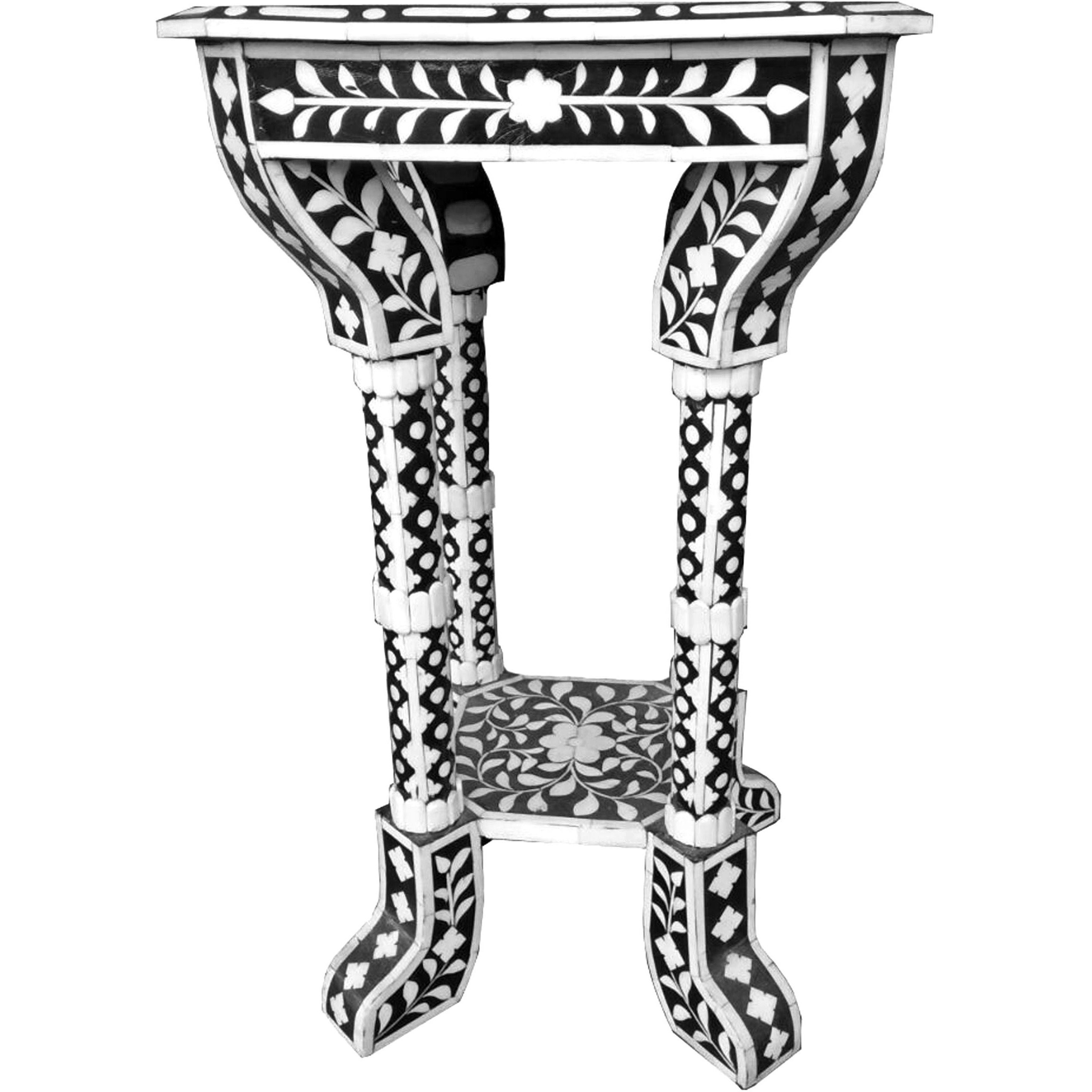 Floral Pattern Bone Inlay Accent Table