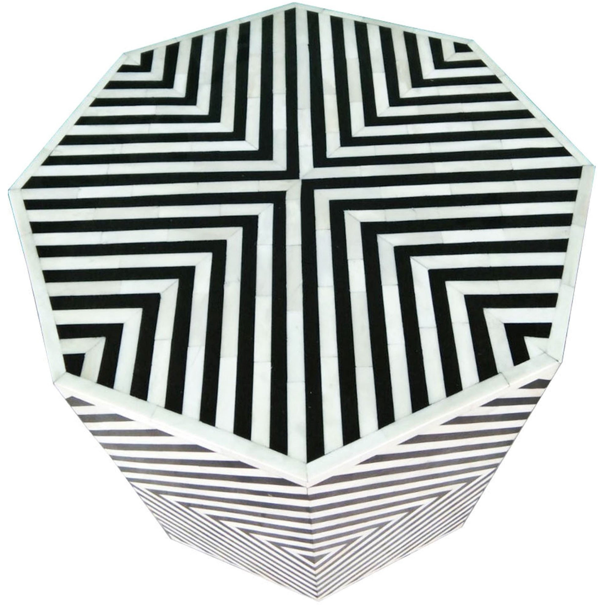 Geometric Bone Inlay Octagonal Side Table