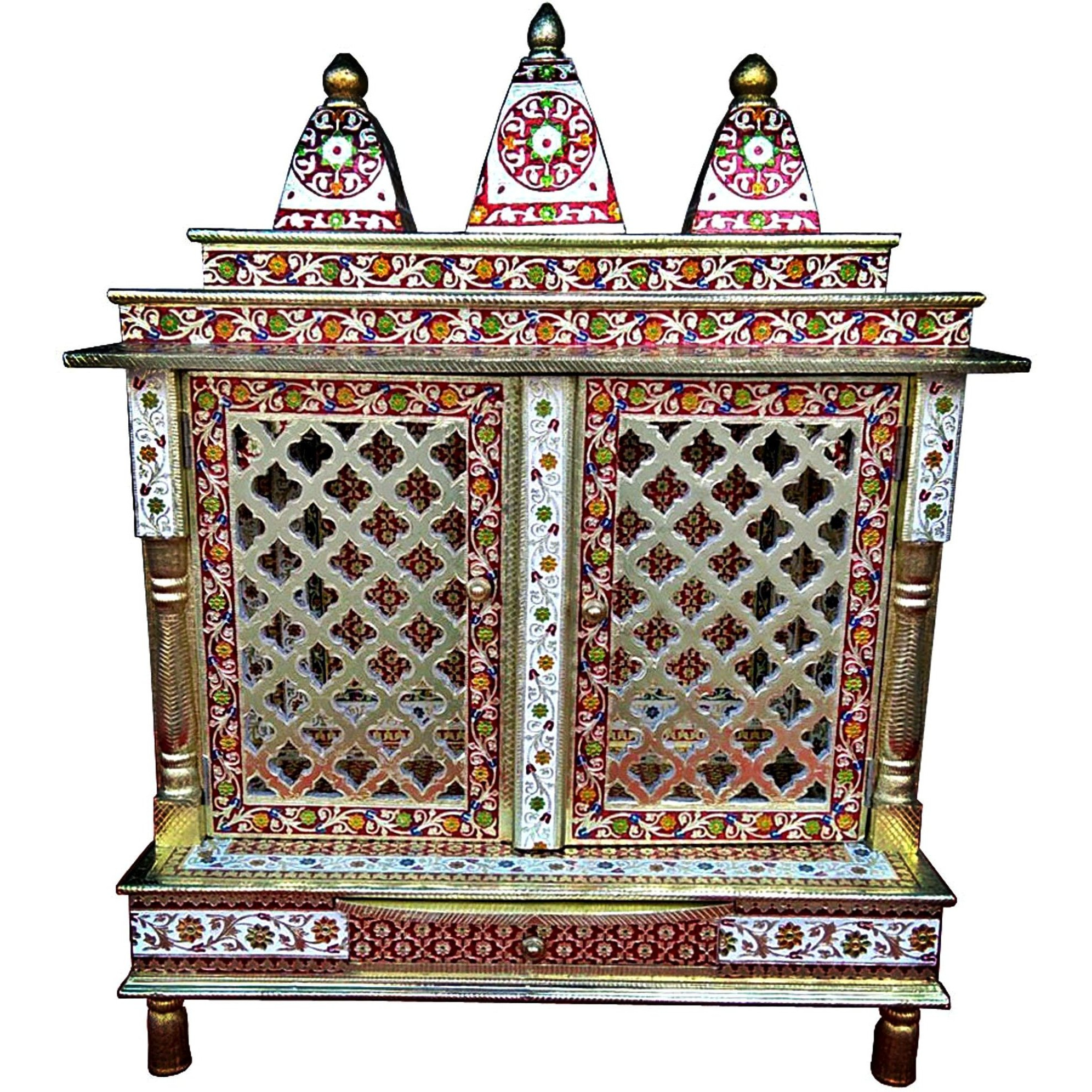 Beautiful Meenakari Multicolor Large Size Home Puja Mandir Hindu Temple Mandapam Altar with Door