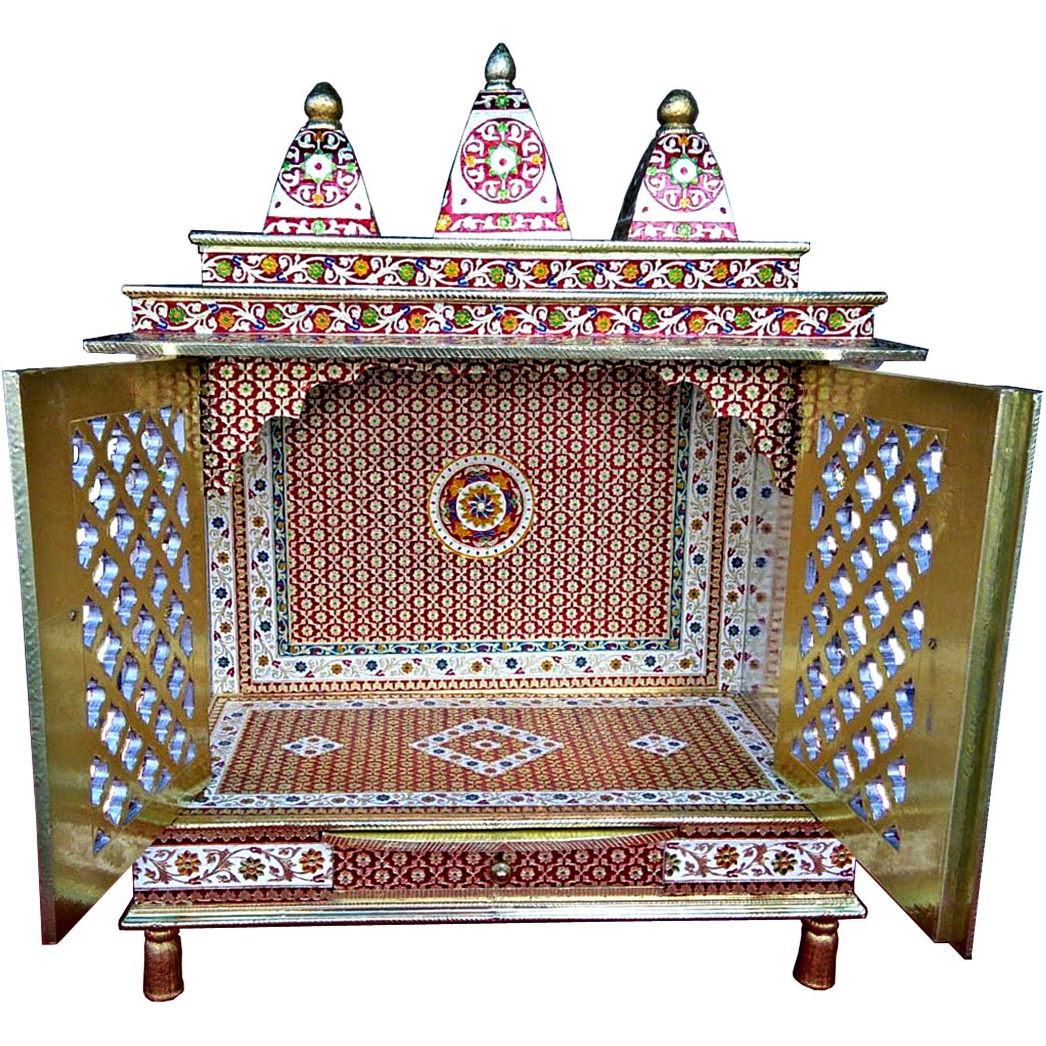 Beautiful Meenakari Multicolor Large Size Home Puja Mandir Hindu Temple Mandapam Altar with Door
