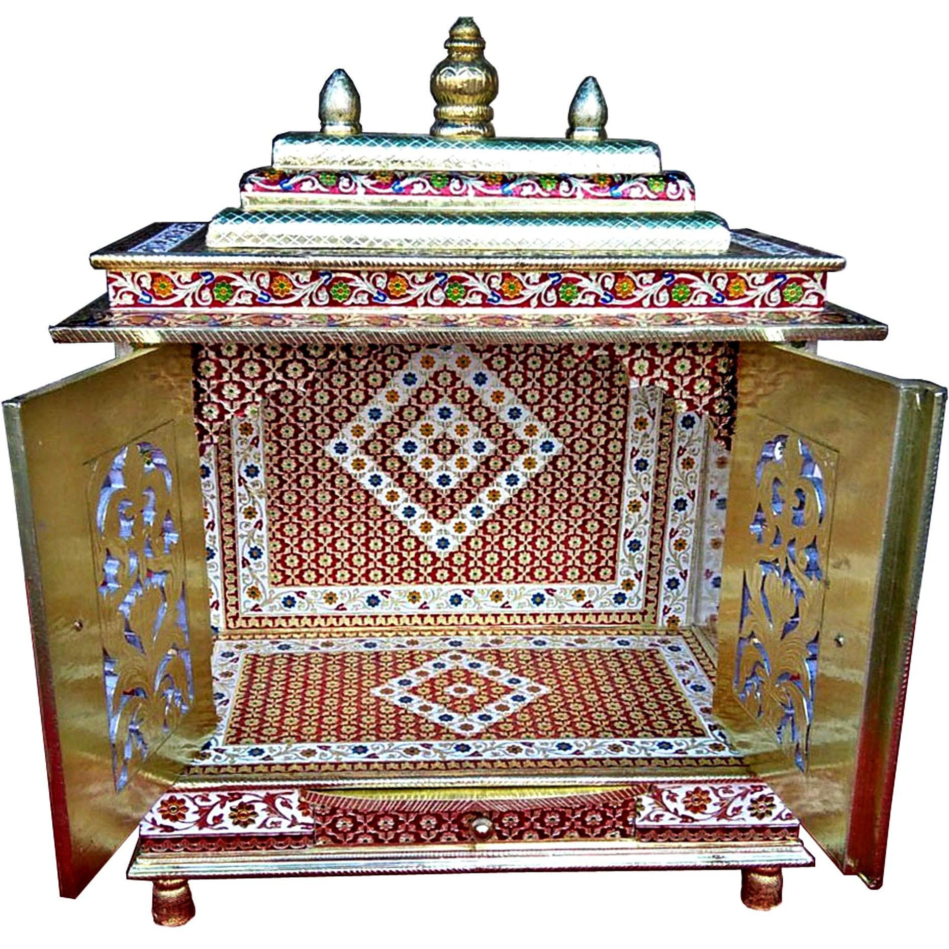 Beautiful Meenakari Multicolor Home Puja Mandir Hindu Temple Mandapam Altar with Door