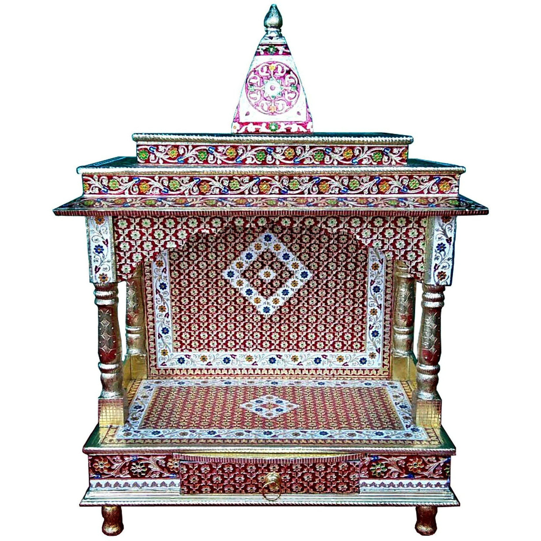 Beautiful Meenakari Multicolor Home Puja Mandir Hindu Temple Mandapam Altar