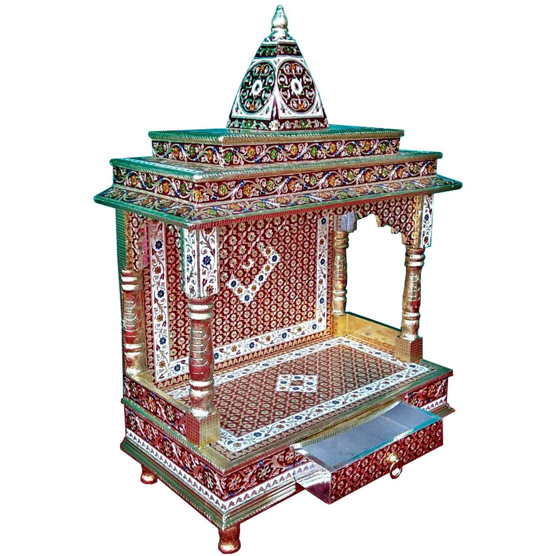 Beautiful Meenakari Multicolor Home Puja Mandir Hindu Temple Mandapam Altar