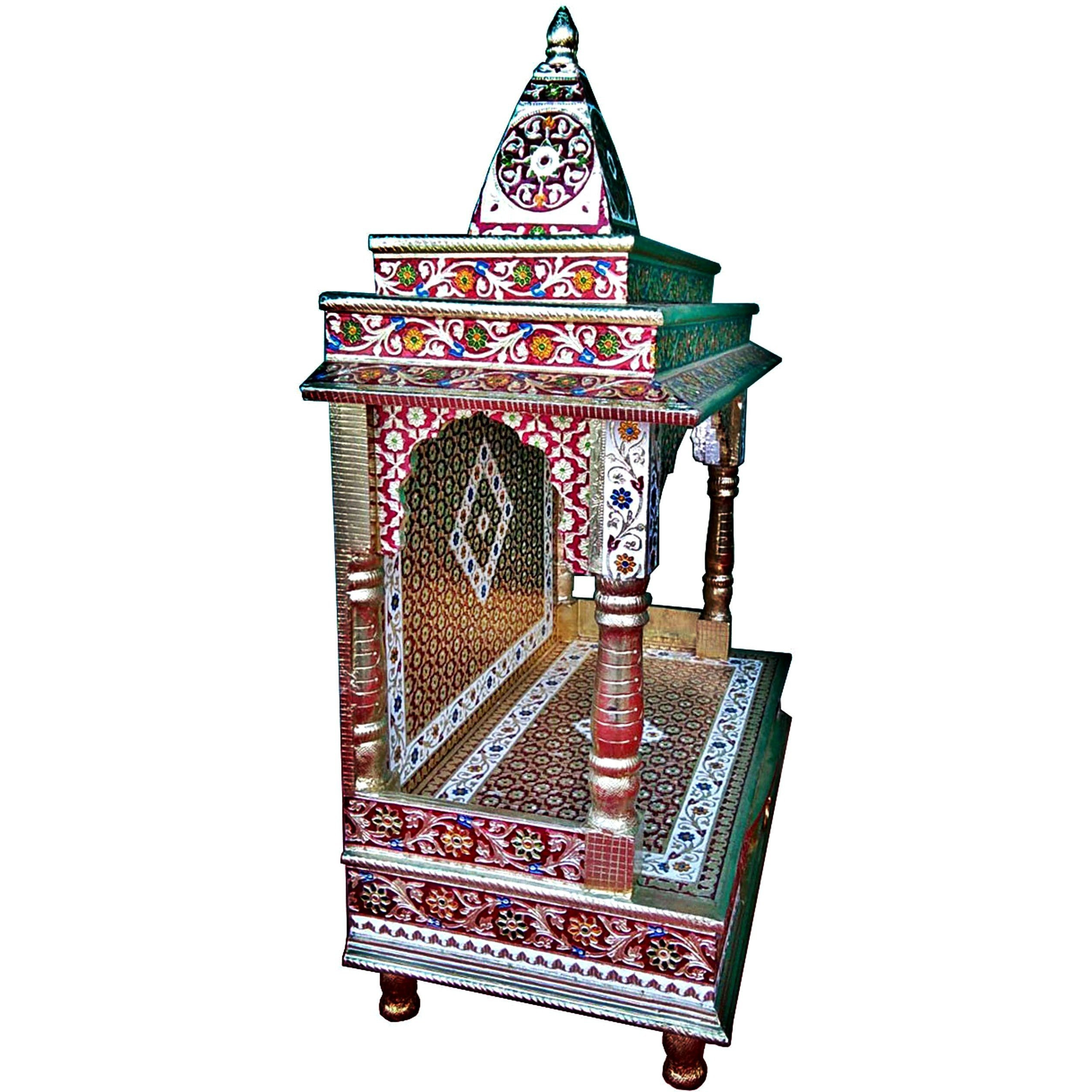 Beautiful Meenakari Multicolor Home Puja Mandir Hindu Temple Mandapam Altar