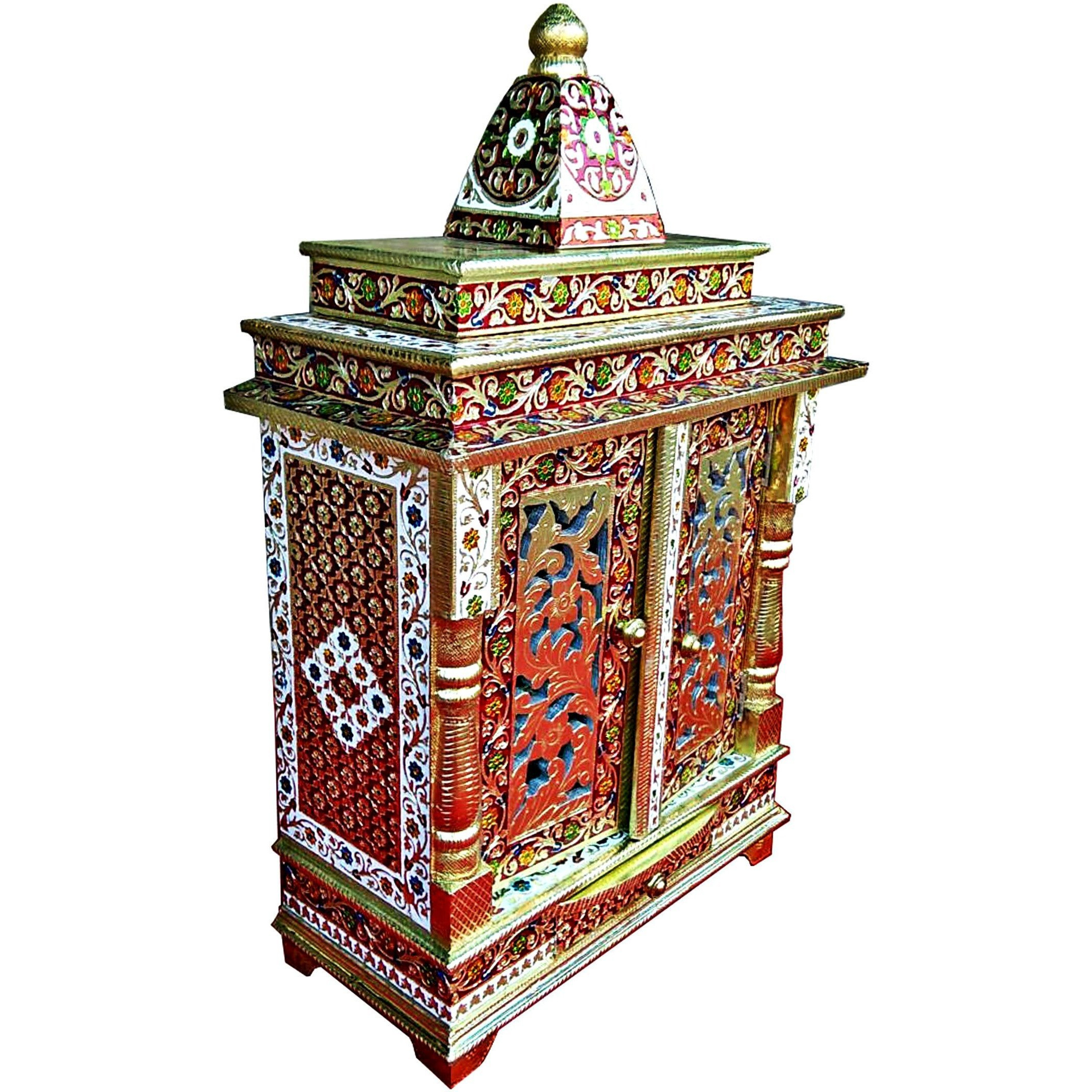 Beautiful Meenakari Multicolor Home Puja Mandir Hindu Temple Mandapam Altar with Door