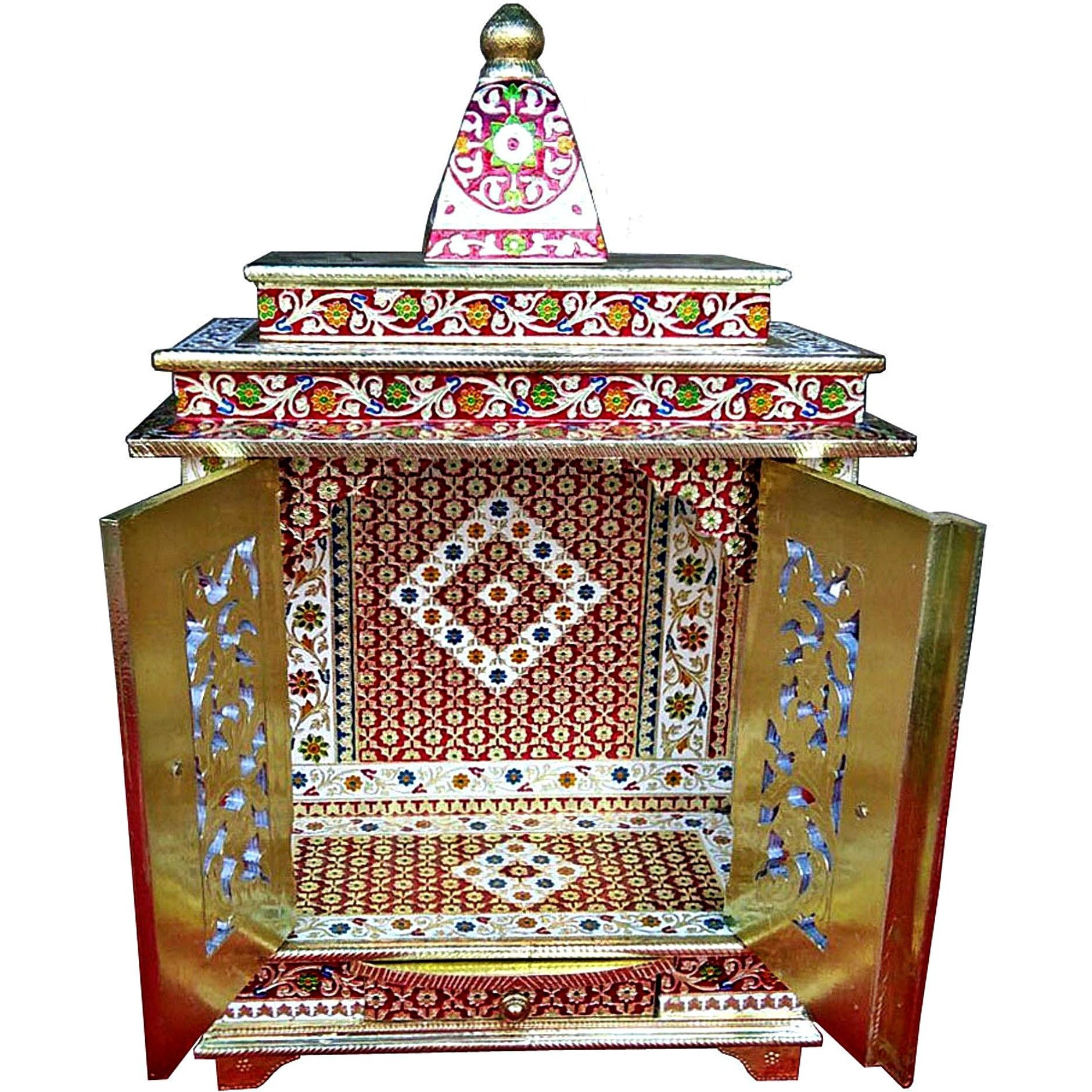 Beautiful Meenakari Multicolor Home Puja Mandir Hindu Temple Mandapam Altar with Door