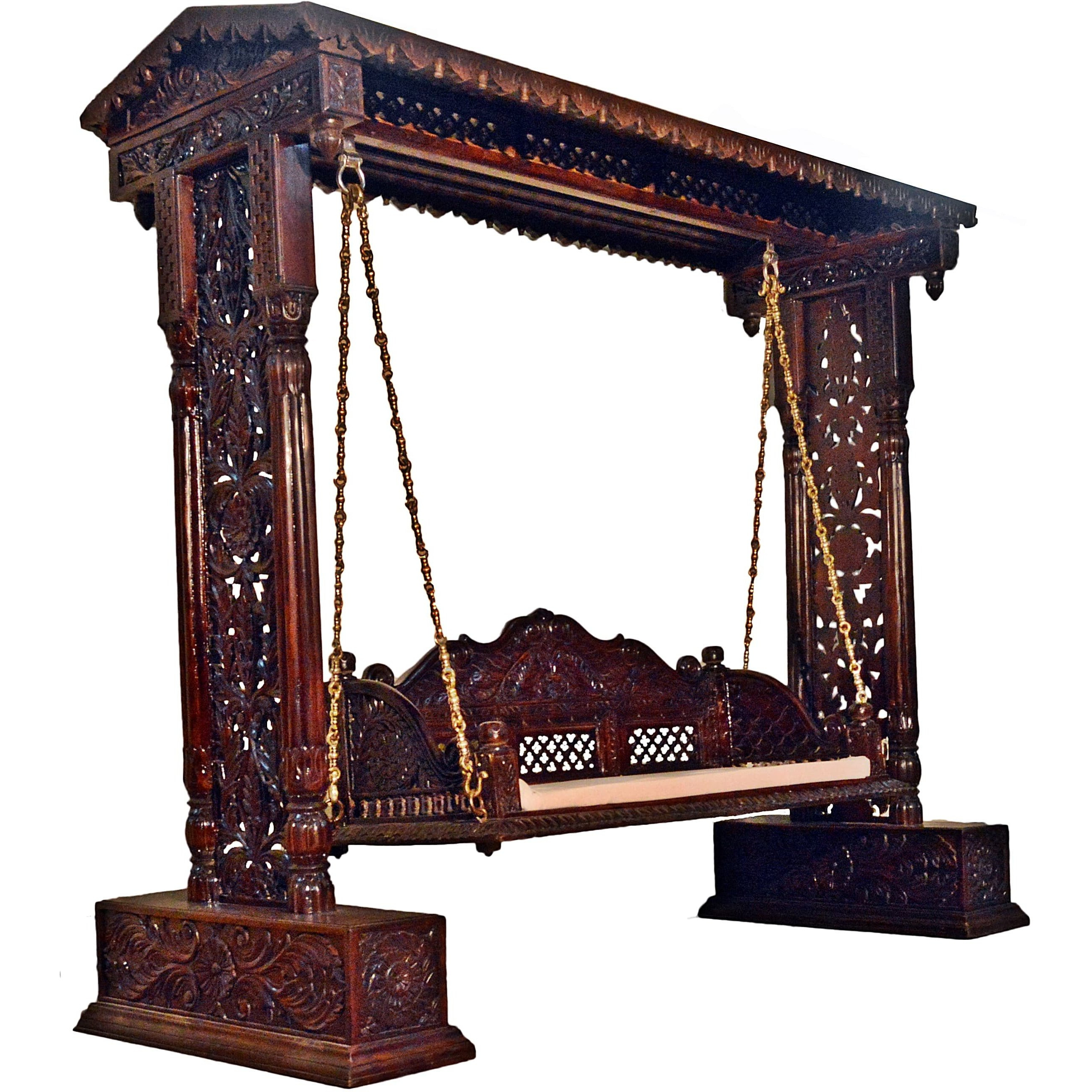 Jali Flower Design Wooden Carved Royal Swing Set / Indoor Jhula