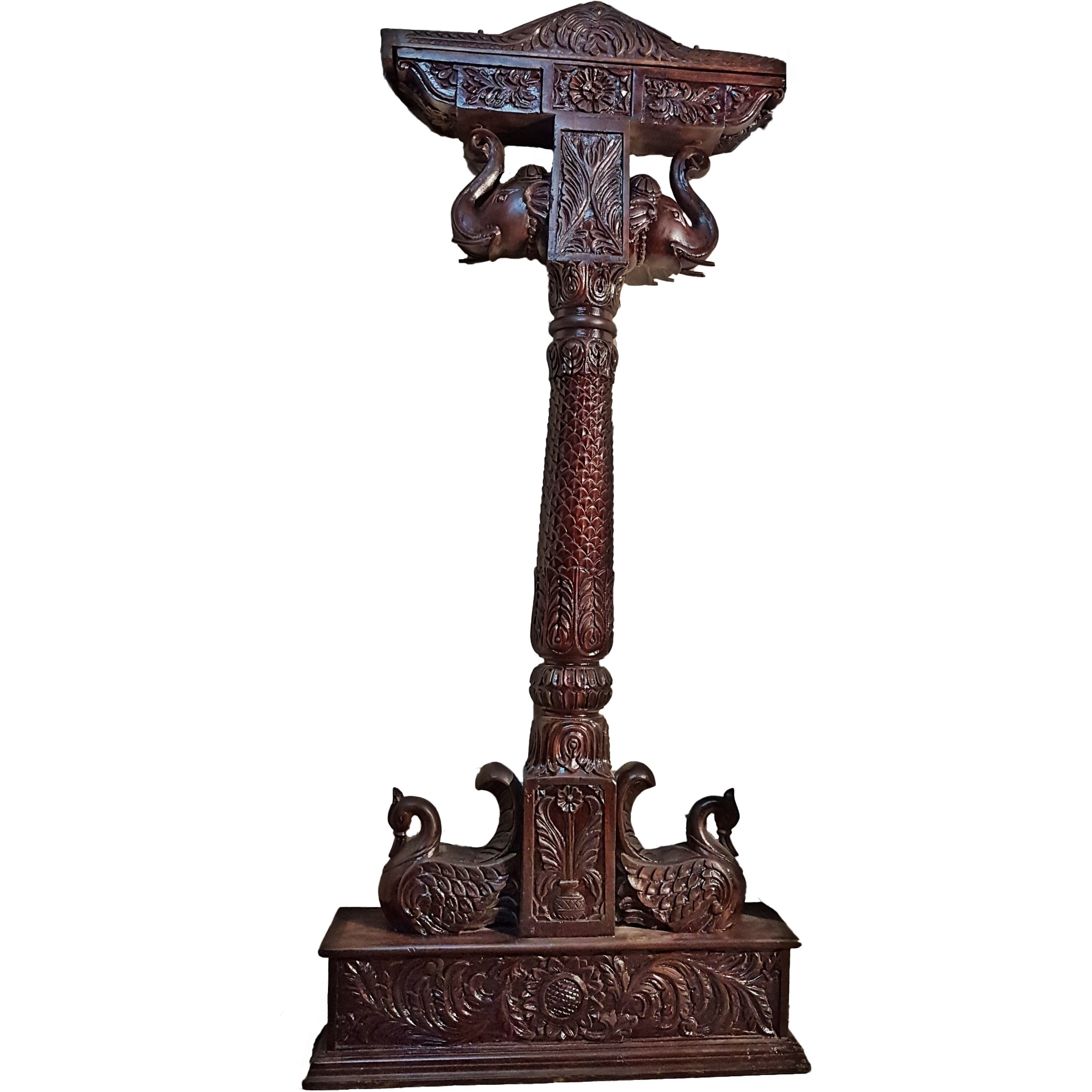 Carved Elephant & Peacock Brown Wooden Carved Royal Swing Set / Indoor Jhula